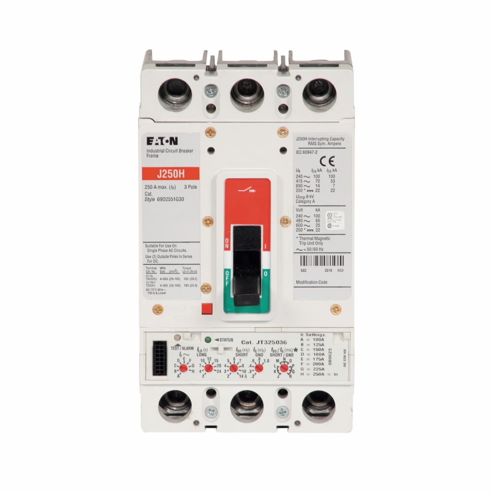 JGH3150FAG Type JGH Molded Case Circuit Breaker, 600 V AC, 150 A, 25/65/100 kA Interrupt, 3 Poles, Thermal Magnetic Trip