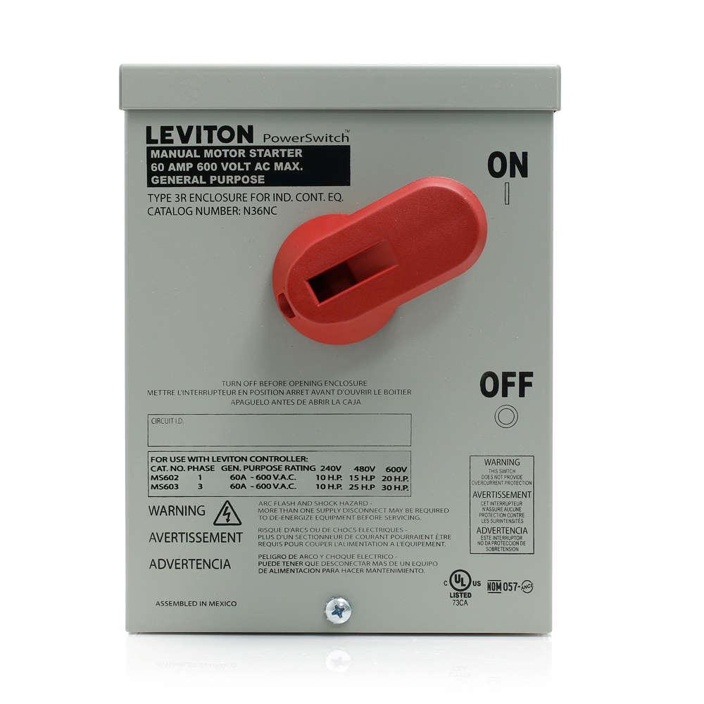 N36NC Switch Enclosure, For Use With 60 A Motor Starter Switches, Steel, Gray