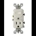 15A -120VAC Combination Switch And Receptacle. Single Pole And 3 Wire. Spec Grade. Side Wired. Ground Screw. Mounting Screws And Washers - White