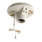 One-Piece Glazed Porcelain Outlet Box Mount, Incandescent Lampholder, Pull Chain, Top Wired, White