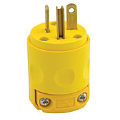 520PV Cable Mount Grounding Straight Blade Plug, 125 V AC, 20 A, 2 Poles, 3 Wires, Yellow