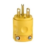 615PV Cable Mount Grounding Straight Blade Plug, 250 V AC, 15 A, 2 Poles, 3 Wires, Yellow