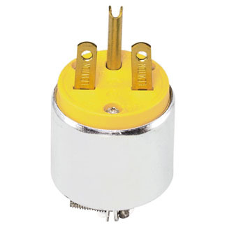 615PA Armored Grounding Straight Blade Plug, 250 V AC, 15 A, 2 Poles, 3 Wires, Yellow