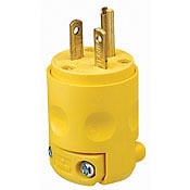 620PV Cable Mount Grounding Straight Blade Plug, 250 V AC, 20 A, 2 Poles, 3 Wires, Yellow