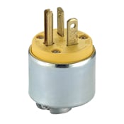 620PA Armored Cable Mount Grounding Straight Blade Plug, 250 V AC, 20 A, 2 Poles, 3 Wires, Yellow