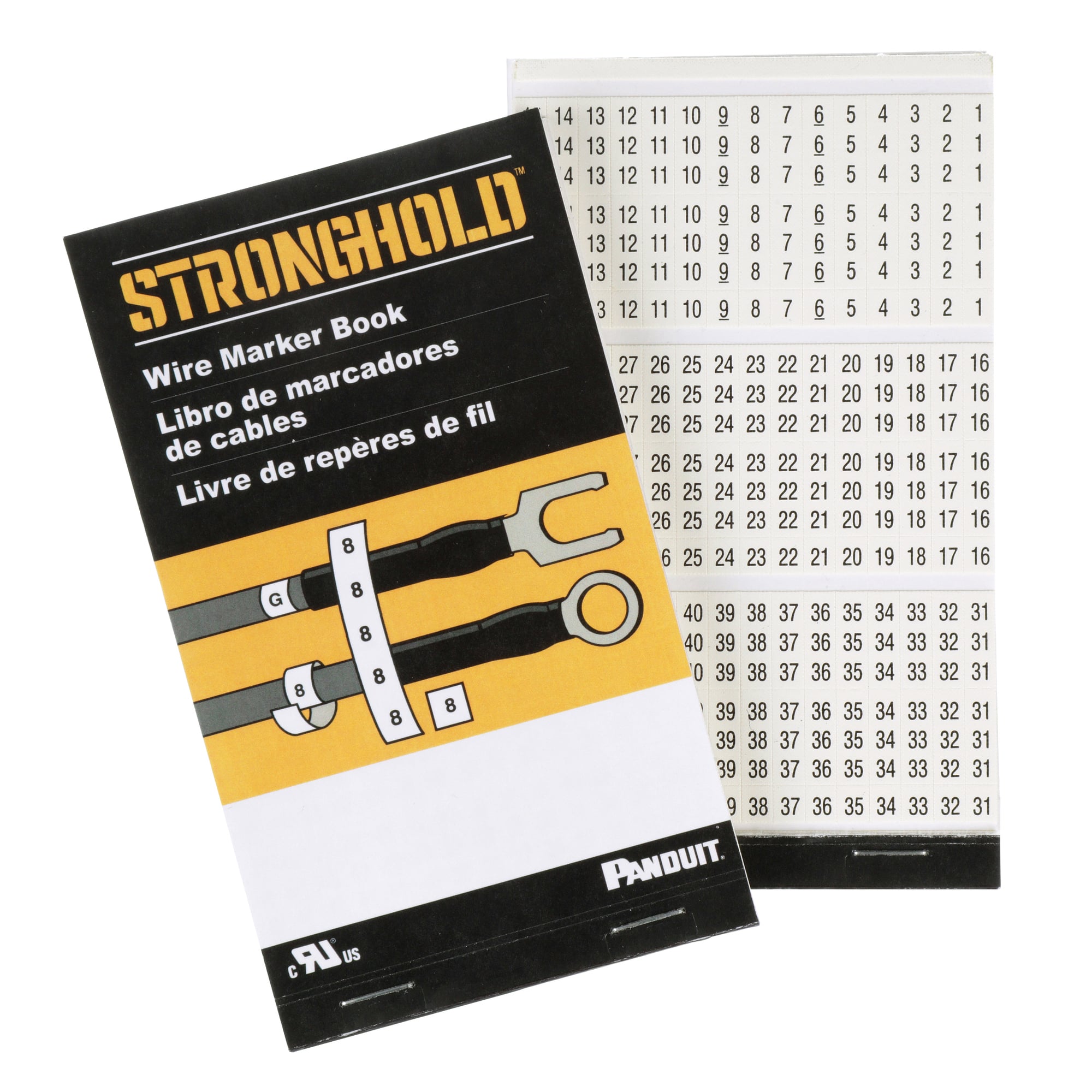 StrongHold PCMB-15 Pre-Printed Wire Marker Book, 15, Vinyl Cloth, White, Black