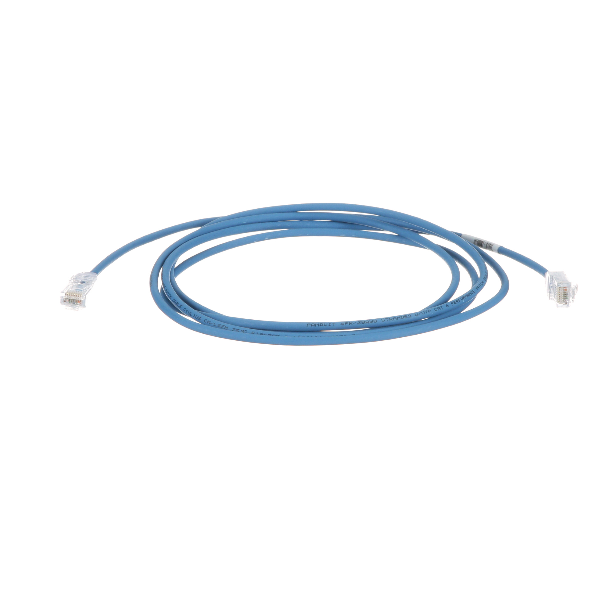 UTP28SP2BU-Q PanNet TX6-28 Small Diameter Patch Cord With TX6 Modular Plugs, Cat 6/Class E, 28 AWG U/UTP Stranded Copper Conductor, RJ45 Modular Plug Connector, 2 ft L Cord, Blue