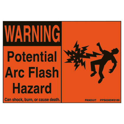 PPS0507W2100 Pre-Printed Safety Sign, 5 in L x 7 in W, WARNING Potential Arc Flash Hazard Legend, Black/Orange, Adhesive Polyester, 5 per Pack Labels
