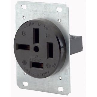 8350 3-Phase Extra Heavy Duty Non-Grounding Straight Blade Receptacle, 120/208 V AC, 50 A, 4 Poles, 4 Wires, Black