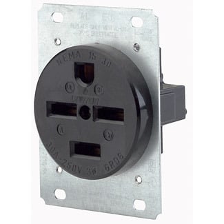 8430 Extra Heavy Duty Grounding Straight Blade Power Receptacle, 250 V AC, 30 A, 3 Poles, 4 Wires, Black
