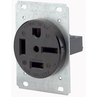 8460 3-Phase Extra Heavy Duty Grounding Straight Blade Receptacle, 250 V AC, 60 A, 3 Poles, 4 Wires, Black
