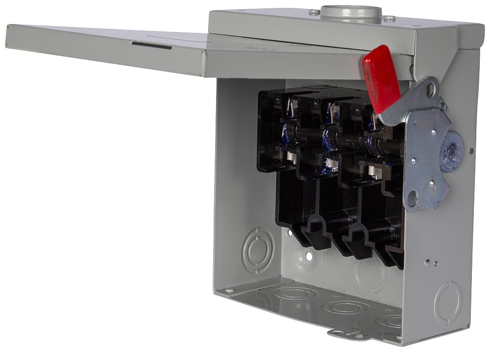 DTF322 Type VBII Double Throw Enclosed Fusible Heavy Duty Safety Switch, 240 V AC, 60 A, 10 hp, 15 hp, 3 Form C 3PDT Contact, 3 Poles