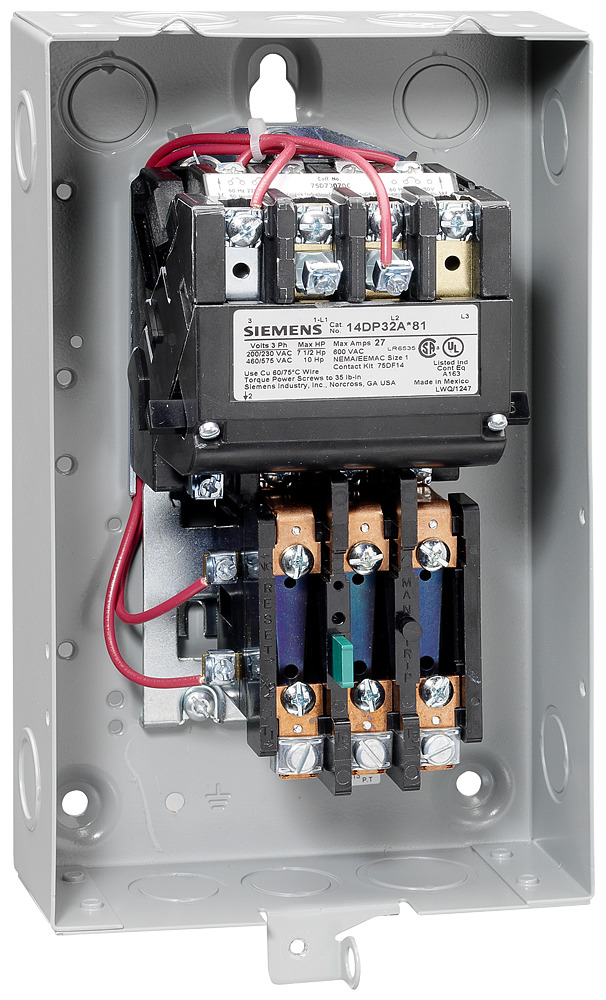 14DP32BJ81 Heavy Duty Full Voltage Non-Reversing Non-Combination Motor Starter, 24 VAC V Coil, 3 Poles, NEMA 1 Enclosure