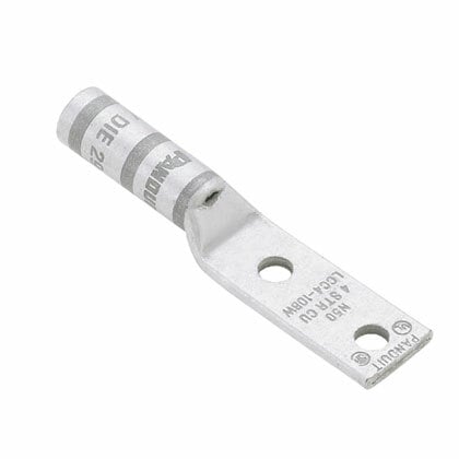 LCCX6-38AC-L Pan-Lug 2-Hole Compression Connector Lug, 6 AWG Extra-Flexible/Flexible/Stranded Copper Conductor, Die Code: P24, 42.95 in Stud, Tin Plated Copper