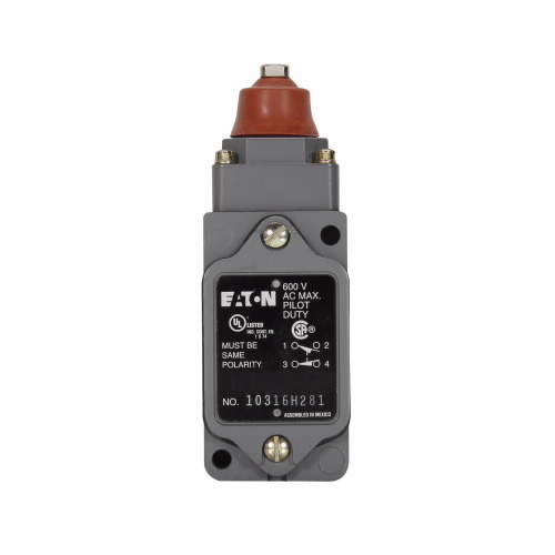 10316H281 Non-Plug-In Limit Switch, 600 V AC/125 V DC, 0.22/10 A, Top Pushbutton Actuator, 1NO-1NC Contact