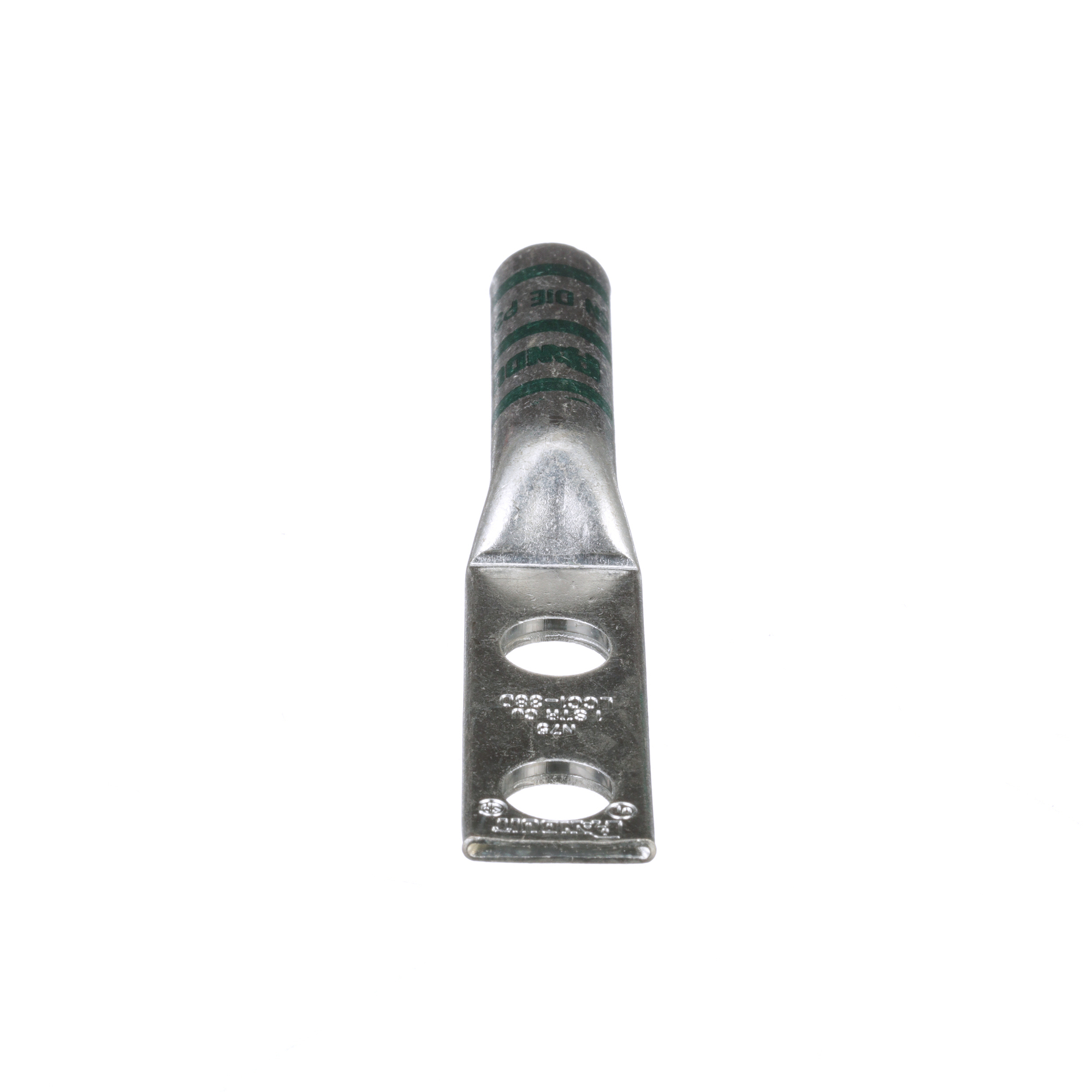 LCC1-38D-E Pan-Lug 2-Hole Compression Connector Lug, 1 AWG Stranded Copper Conductor, Die Code: P37, 42.95 in Stud, Tin Plated Copper