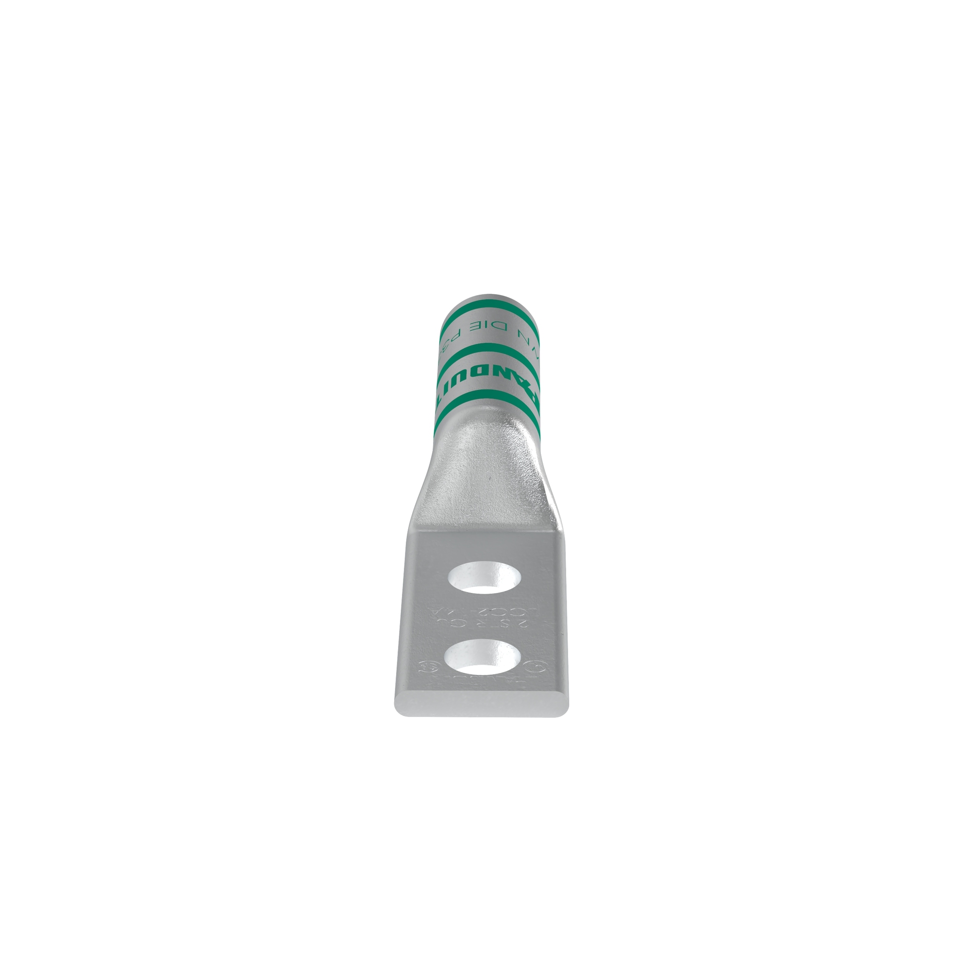 LCC2-14A-Q Pan-Lug 2-Hole Compression Lug Connector, 2 AWG Stranded Copper Conductor, Die Code: P33, 1/4 in Stud, Tin Plated Copper