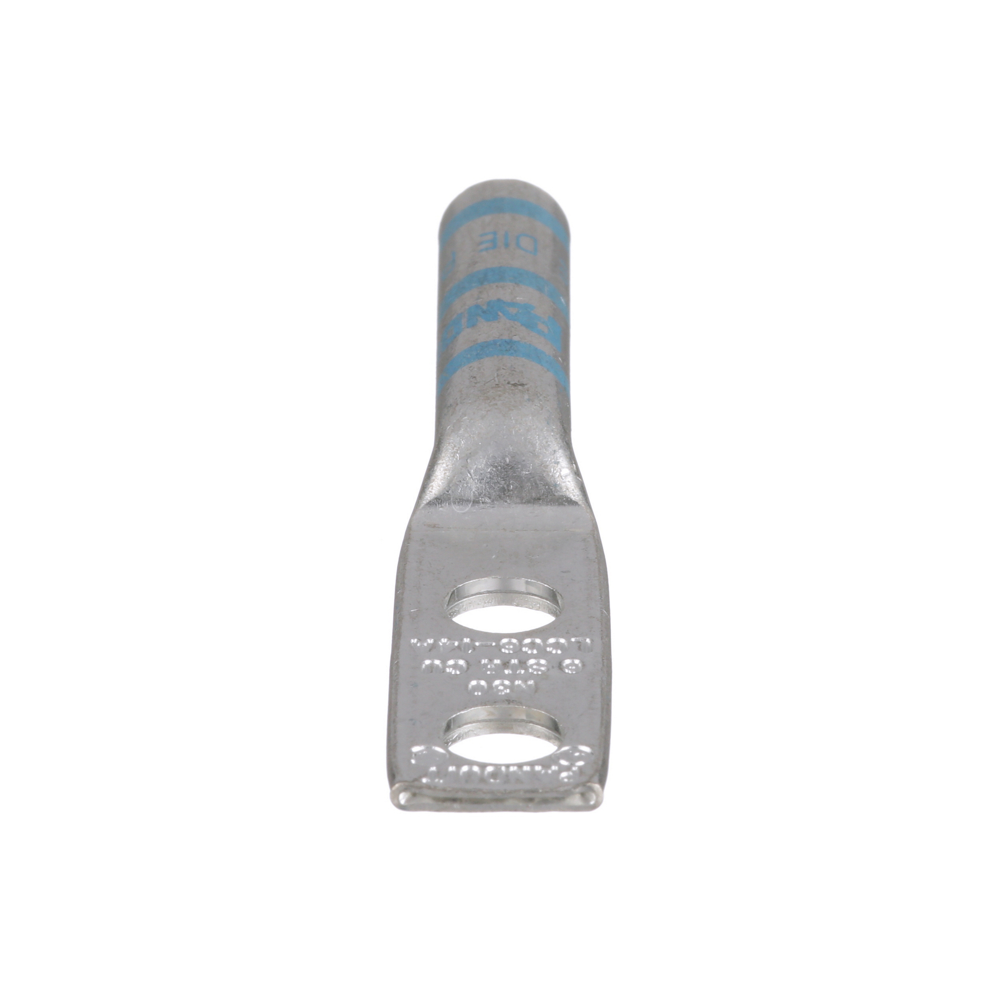 LCC6-14A-L Pan-Lug 2-Hole Compression Connector Lug, 6 AWG Stranded Copper Conductor, Die Code: P24, 1/4 in Stud, Tin Plated Copper