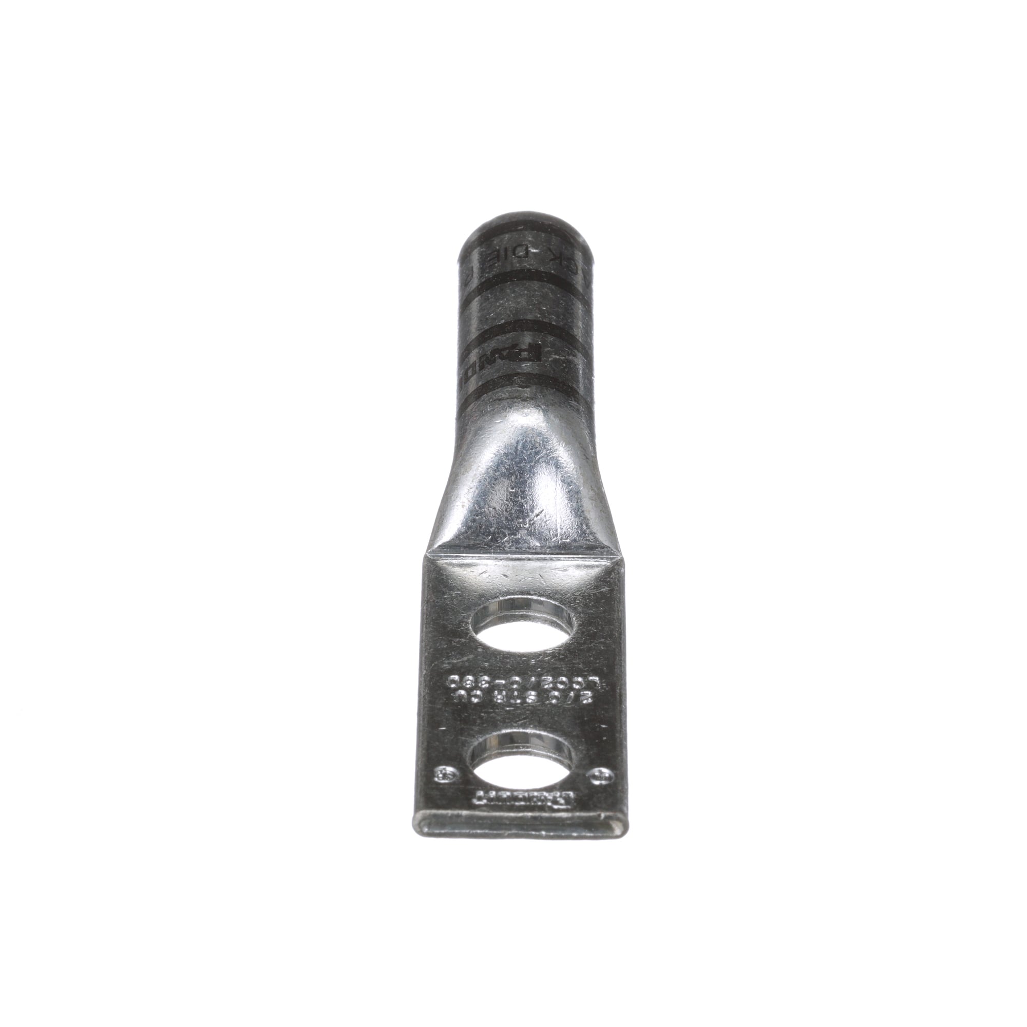 LCC2/0-38D-X Pan-Lug 2-Hole Compression Connector Lug, 2/0 AWG Stranded Copper Conductor, Die Code: P45, 42.95 in Stud, Tin Plated Copper