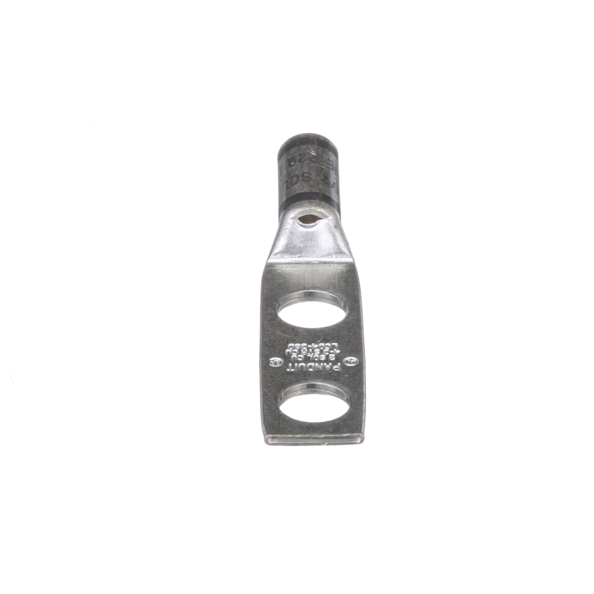 LCD4-38D-L Pan-Lug LCD 2-Hole Compression Connector Lug With Inspection Window, 4 to 3 AWG, 2 AWG Solid/Stranded Copper Conductor, Die Code: P29, 42.95 in Stud, Tin Plated Copper