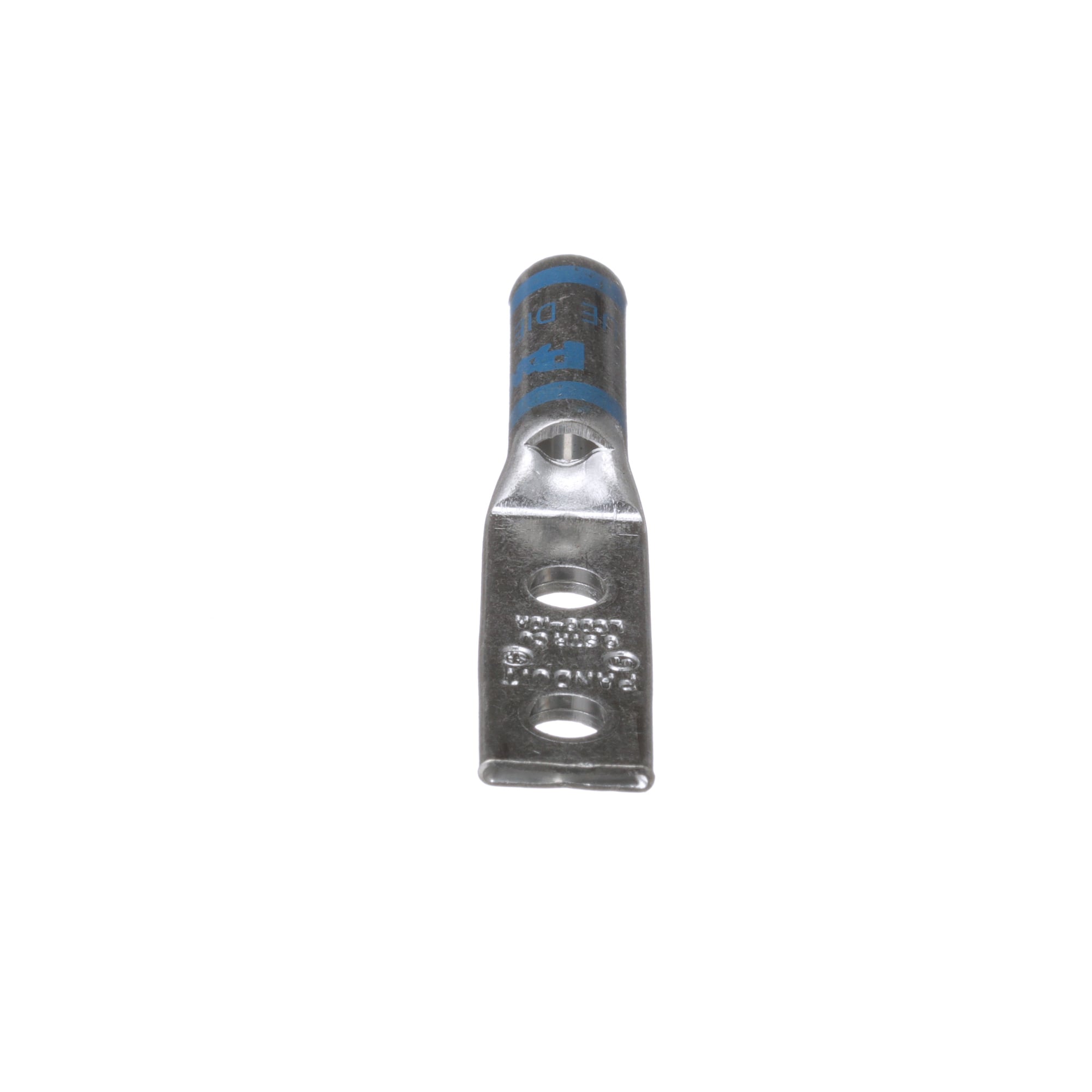 LCD6-10A-L Pan-Lug 2-Hole Compression Lug Connector With Inspection Window, 6 AWG Stranded Copper Conductor, Die Code: P24, 0.19 in Stud, Tin Plated Copper