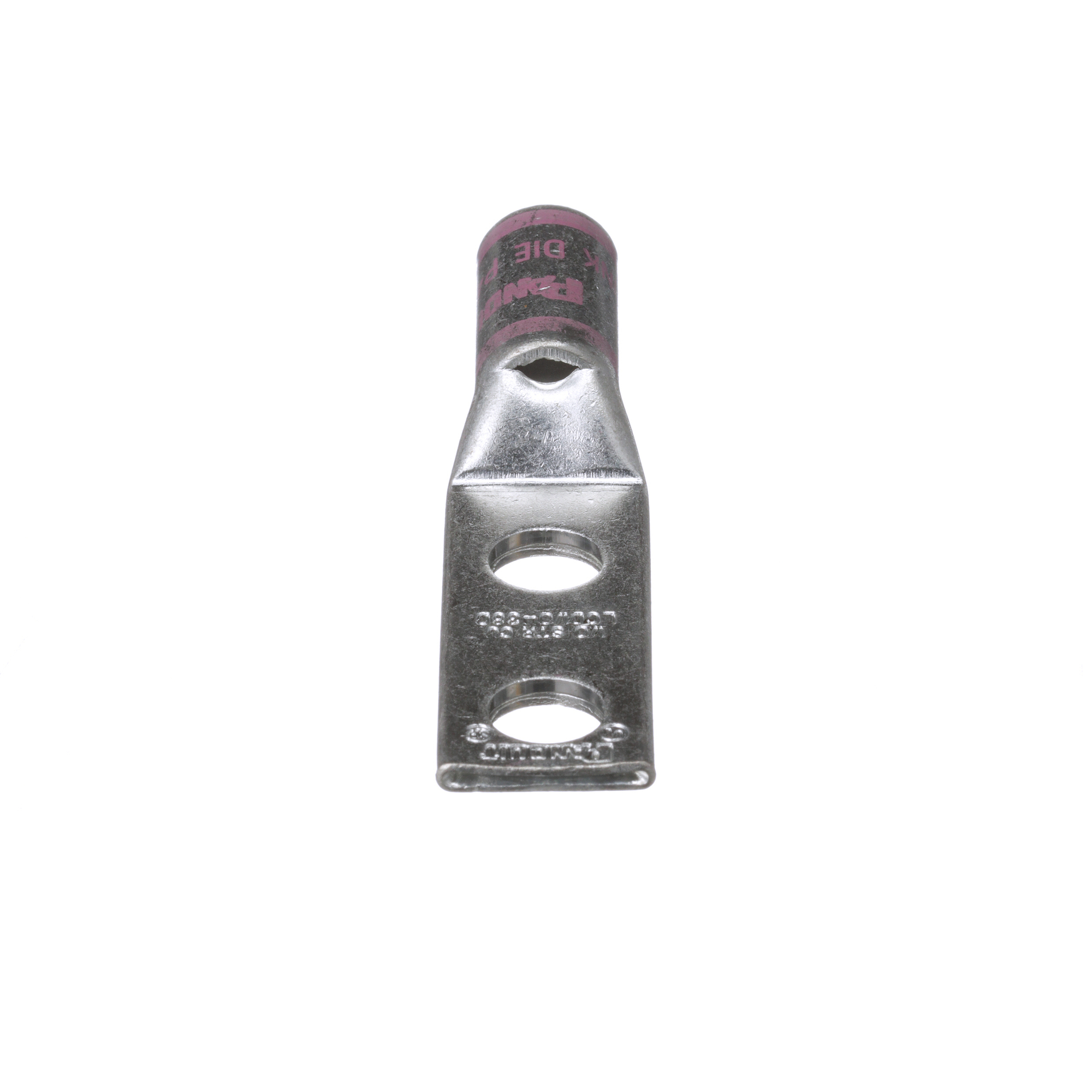 LCD1/0-38D-X Pan-Lug 2-Hole Compression Connector Lug, 1/0 AWG Stranded Copper Conductor, Die Code: P42, 42.95 in Stud, Tin Plated Copper