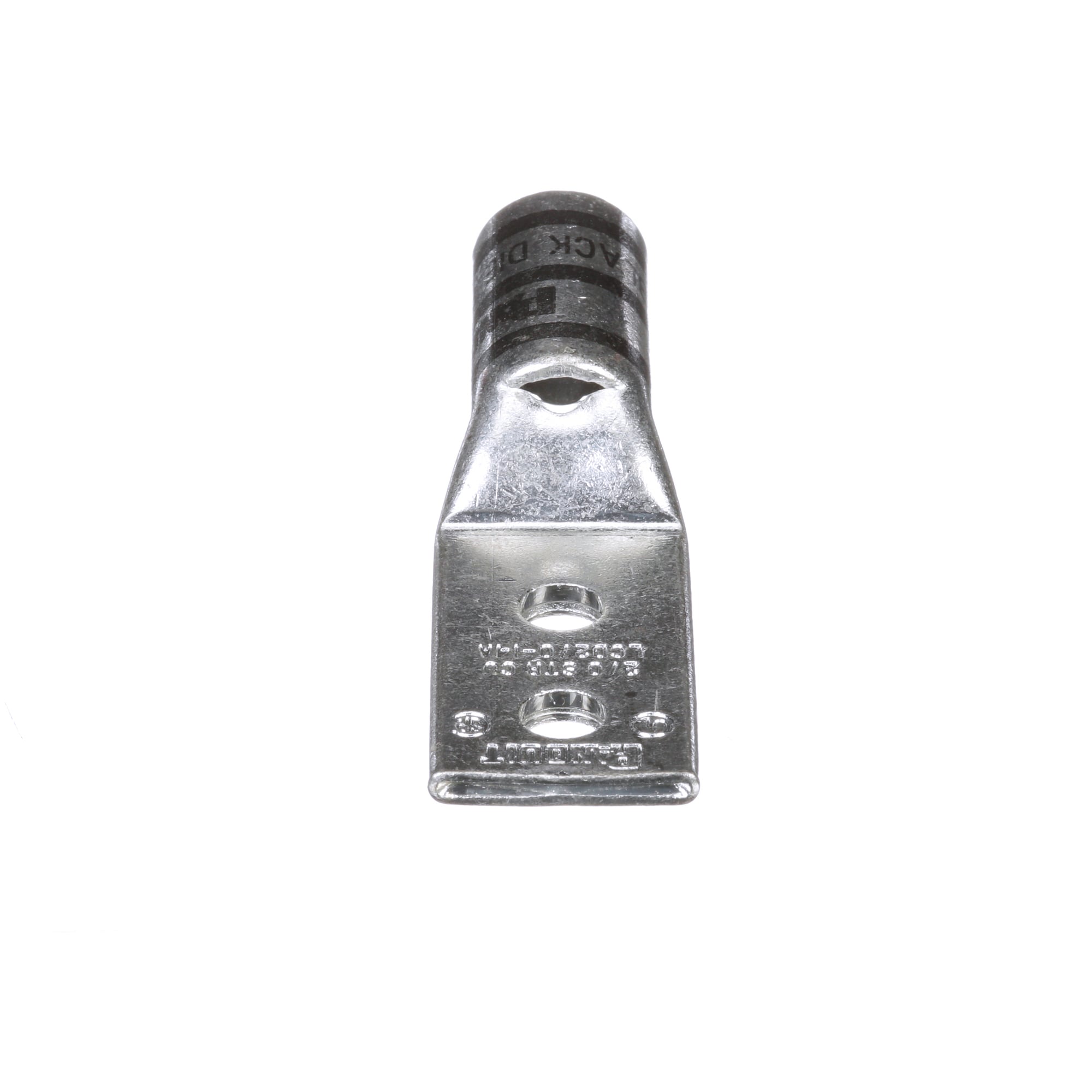 LCD2/0-14A-X Pan-Lug 2-Hole Compression Lug Connector With Inspection Window, 2/0 AWG Stranded Copper Conductor, Die Code: P45, 1/4 in Stud, Tin Plated Copper