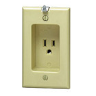 1 GANG RECESSED SINGLE RECEPTACLE, 2-POLE, 3-WIRE, 15A-125V, NEMA 5-15R RESIDENTIAL GRADE. WITH CLOCK HANGER HOOK SUPPLIED. IVORY
