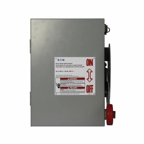 DH261UDK Heavy Duty Non-Fusible Dusttight Single Throw Safety Switch, 600 V AC, 30 A, 3 hp, 7.5 hp, 10 hp, 15 hp, DPST Contact, 2 Poles