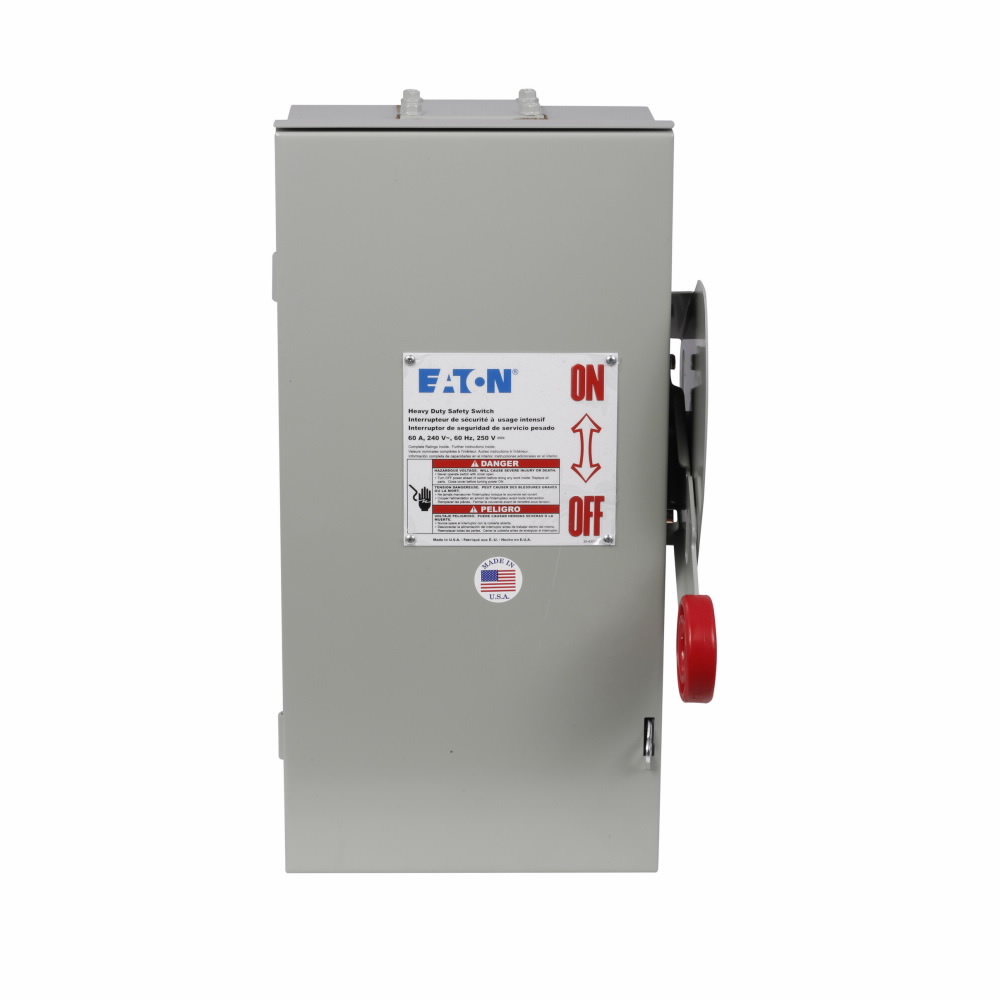 DH222NRK K Series Heavy Duty Fusible Rainproof Single Throw Safety Switch With Neutral, 240 V AC, 60 A, 3 hp, 7-1/2 hp, 10 hp, 15 hp, DPST Contact, 2 Poles