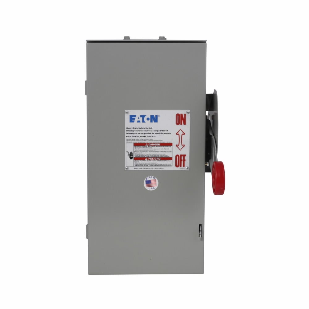 DH322NRK K Series Heavy Duty Fusible Rainproof Single Throw Safety Switch With Neutral, 240 V AC, 60 A, 3 hp, 7-1/2 hp, 10 hp, 15 hp, 3PST Contact, 3 Poles