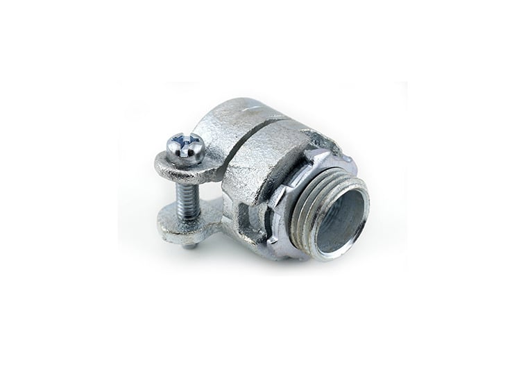 407 Bridgeport Squeeze Conduit Connector, 1/2 in Trade, For Use With Flexible Metal Conduit, Malleable Iron, Electro-Plated Zinc