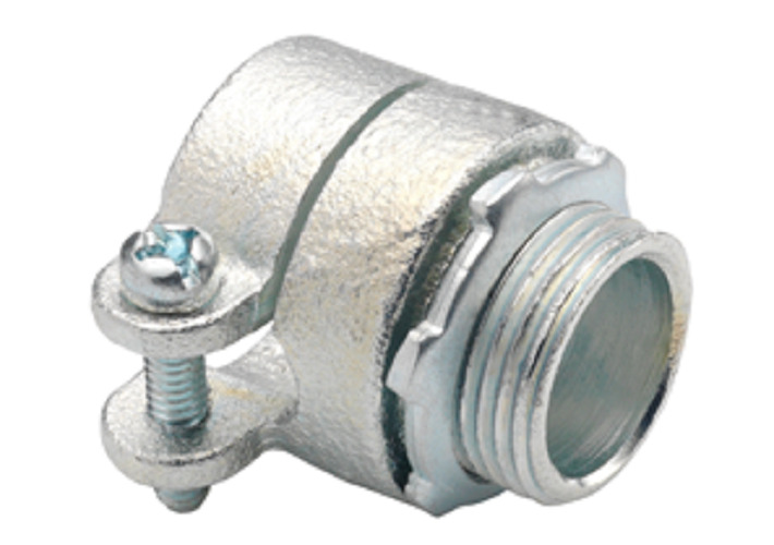 410 Bridgeport Squeeze Conduit Connector, 1 in Trade, For Use With Flexible Metal Conduit, Malleable Iron, Electro-Plated Zinc