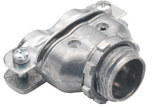 630 Bridgeport Duplex Conduit Connector, 3/8 in Trade, 0.43 to 0.61 in Cable Openings, For Use With 14/2 to 10/3 AWG Armored Cable and 3/8 in Flexible Metal Conduit, Malleable Iron, Electro-Plated Zinc