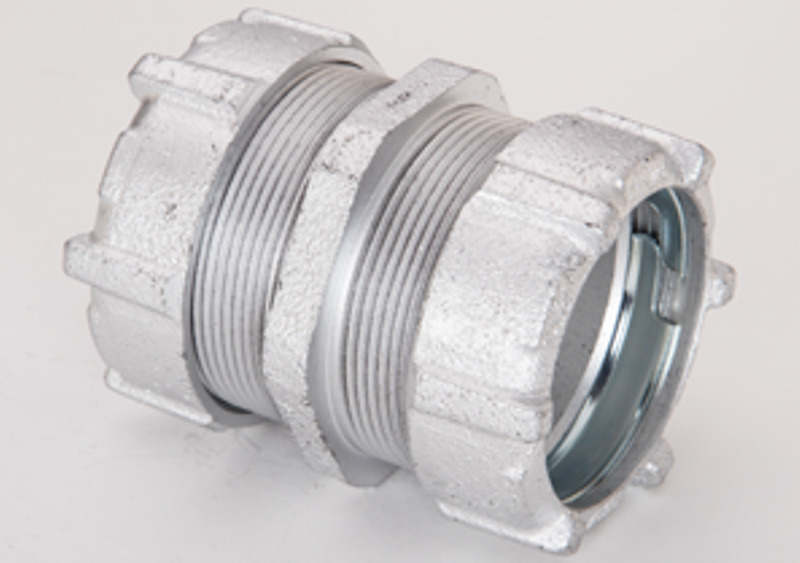 3104 Bridgeport Compression Coupling, 1-1/2 in, For Use With IMC/Rigid Conduit, Malleable Iron, Zinc Plated