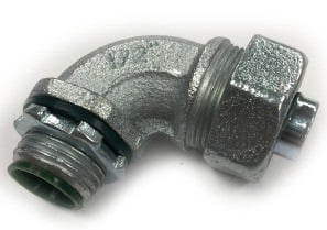 Connector, Liquid Tight, 90 Degree, Steel, Insulated Throat, Size 1 1/2 Inch