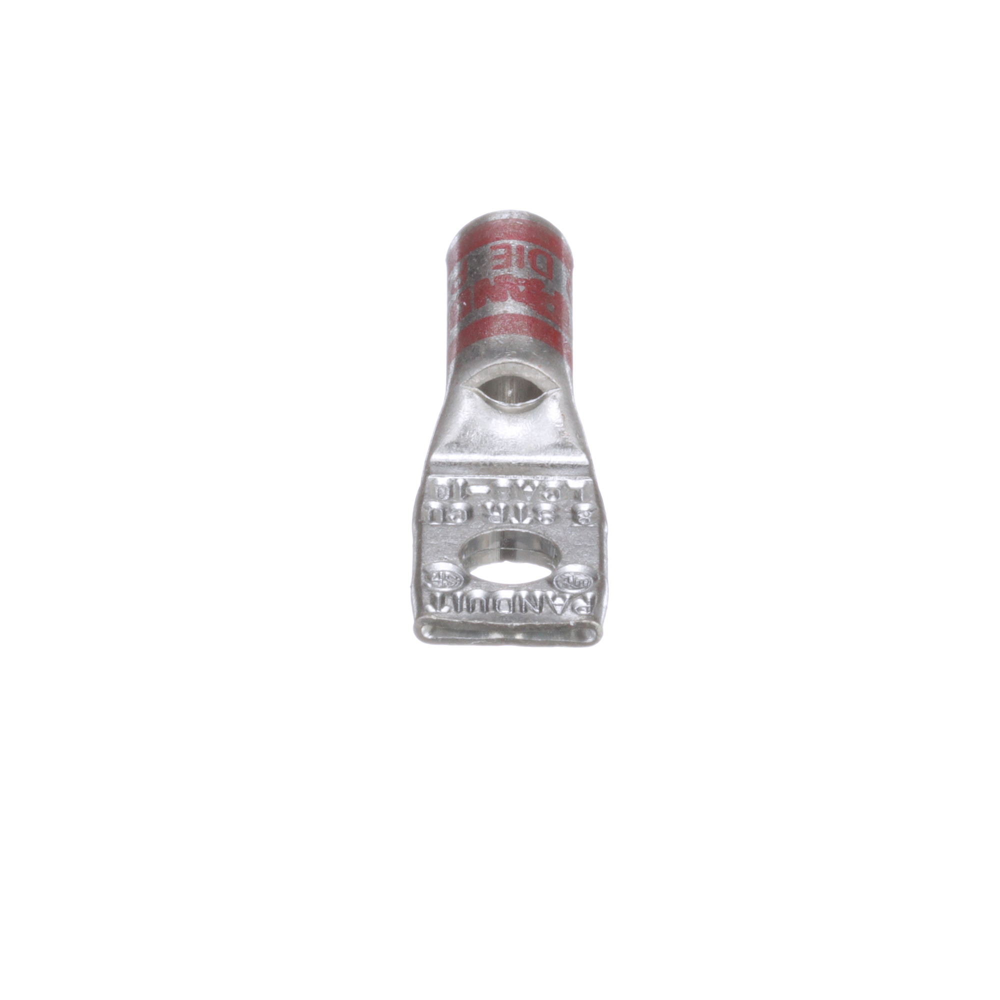 LCA8-10-L Pan-Lug 1-Hole Compression Lug Connector With Inspection Window, 8 AWG Stranded Copper Conductor, Die Code: P21, #10 Stud, Tin Plated Copper