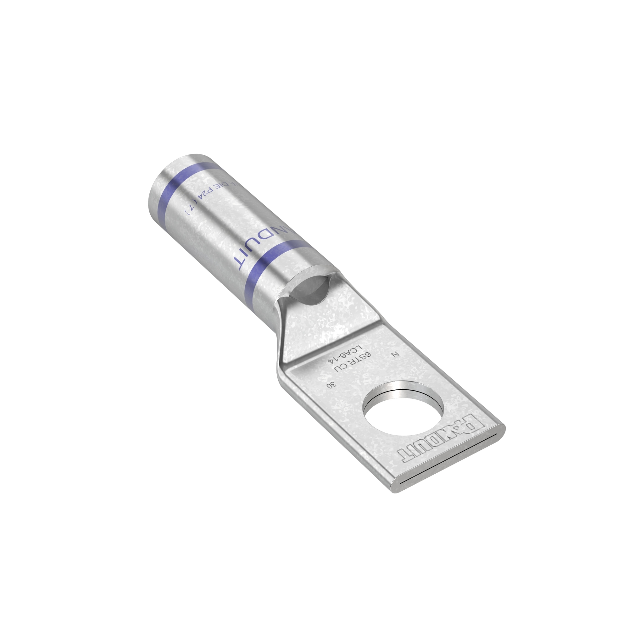 Pan-Lug LCA6-14-L Comp. Lug, 6, Tin Plt Copper, Strt, One 1/4" Stud, PK50