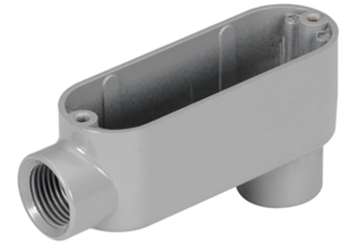 LB-69 Bridgeport 5 Series Type LB Conduit Body, 3-1/2 in Hub, 35 Form, 300 cu-in Capacity, Malleable Iron, Electro-Plated Zinc