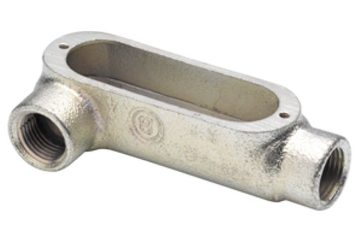 LR-63 Bridgeport 5 Series Type LR Conduit Body, 1 in Hub, 35 Form, 12.5 cu-in Capacity, Malleable Iron, Electro-Plated Zinc