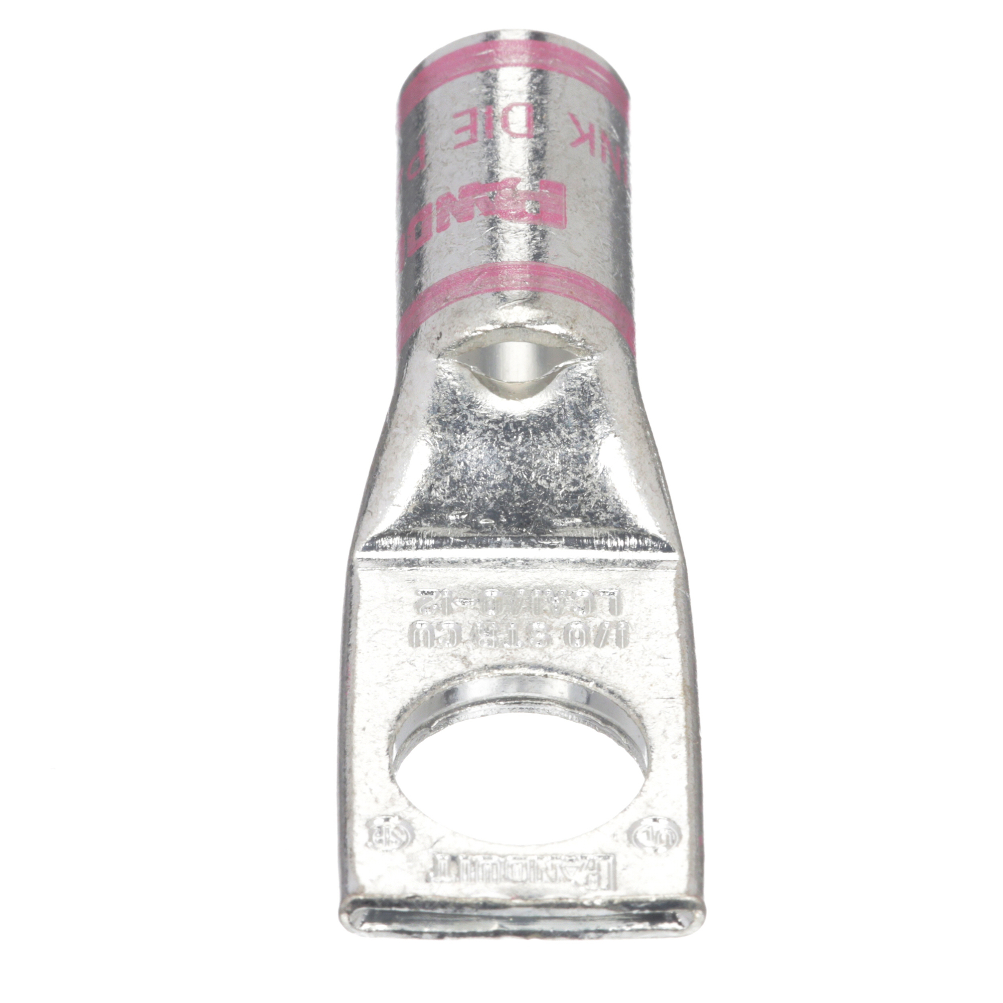 LCA1/0-12-X Pan-Lug 1-Hole Compression Connector Lug, 1/0 AWG Copper Stranded Conductor, Die Code: P42, 42.767 in Stud, Tin Plated Copper