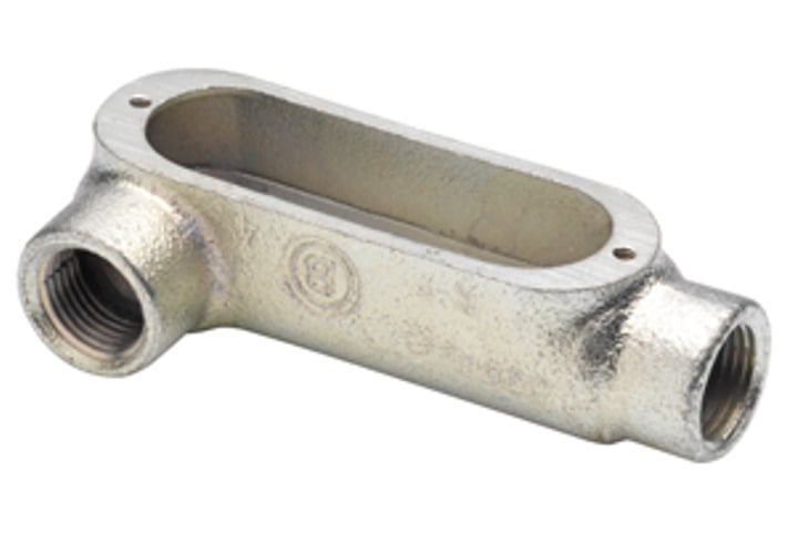 LR-68 Bridgeport 5 Series Type LR Conduit Body, 3 in Hub, 35 Form, 170 cu-in Capacity, Malleable Iron, Electro-Plated Zinc