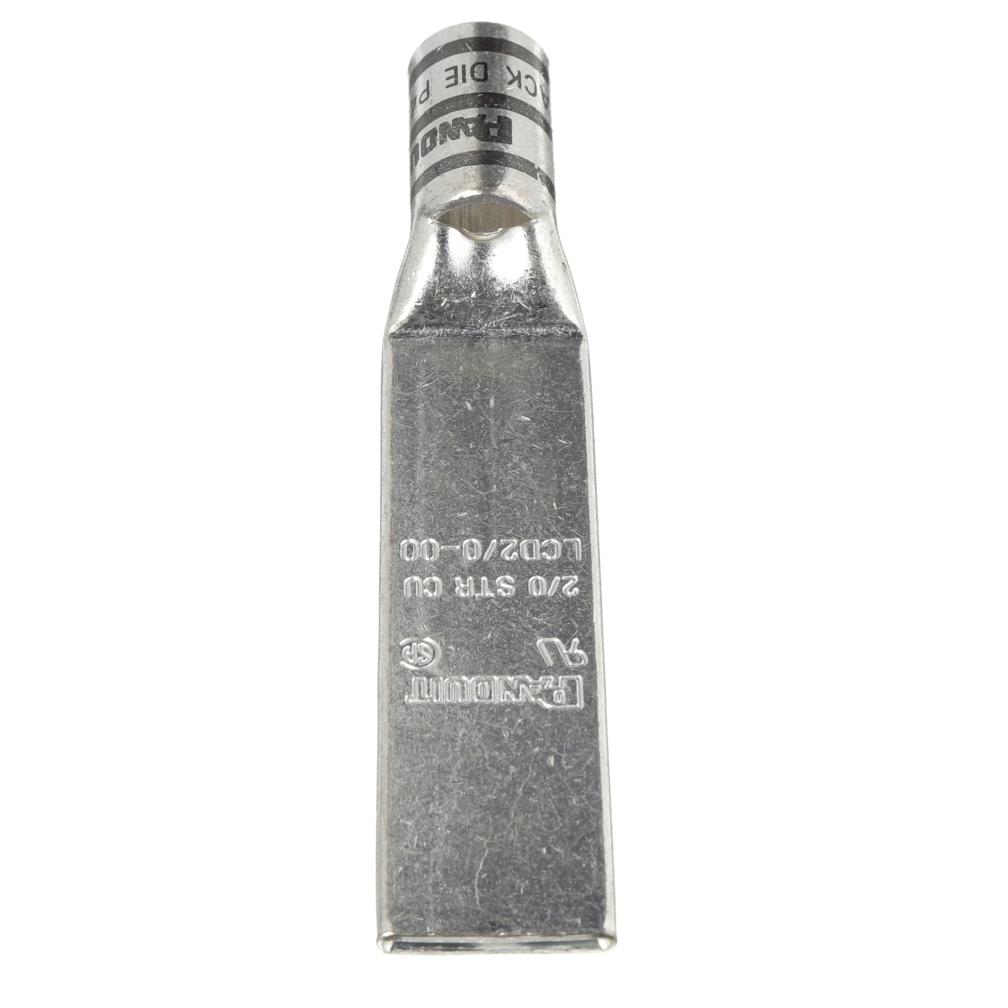 LCD2/0-00-X Pan-Lug Compression Connector Lug, 2/0 AWG Copper Conductor, Die Code: P45, Tin Plated Copper