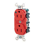 8200-PLR 1-Phase Duplex Extra Heavy Duty Power Indication Self-Grounding Straight Blade Receptacle, 125 V AC, 15 A, 2 Poles, 3 Wires, Red