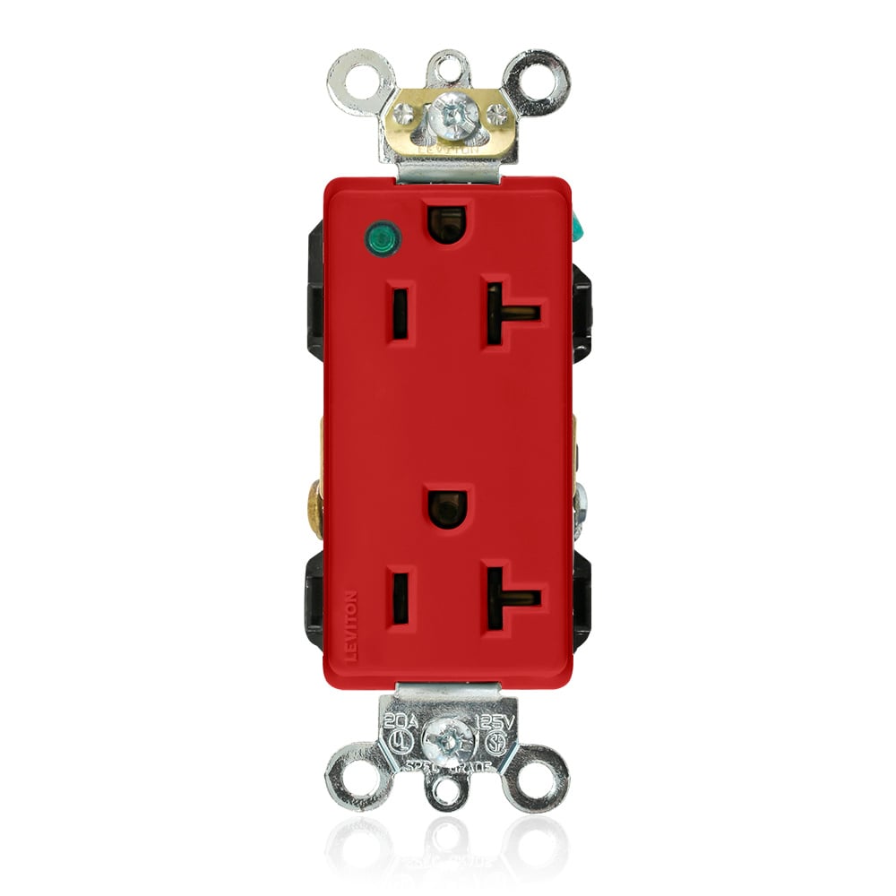 16362-PLR 1-Phase Duplex Extra Heavy Duty Power Indication Self-Grounding Straight Blade Receptacle, 125 V AC, 20 A, 2 Poles, 3 Wires, Red