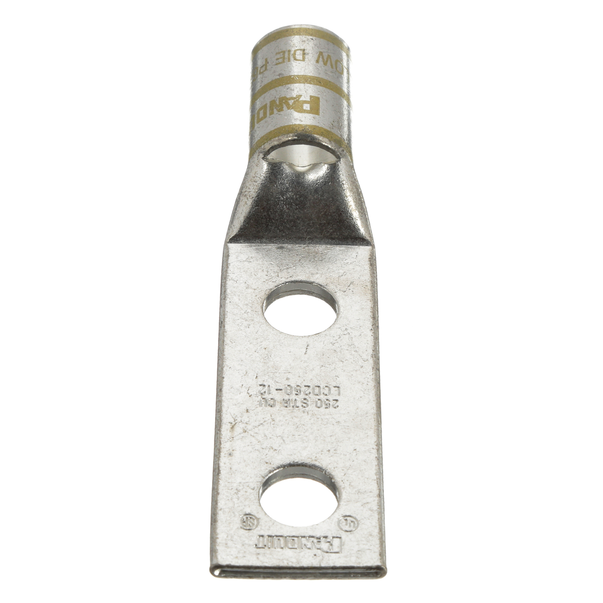 LCD250-12-X Pan-Lug 2-Hole Compression Lug, 250 kcmil Copper Conductor, Die Code: P62, 42.767 in Stud, Copper