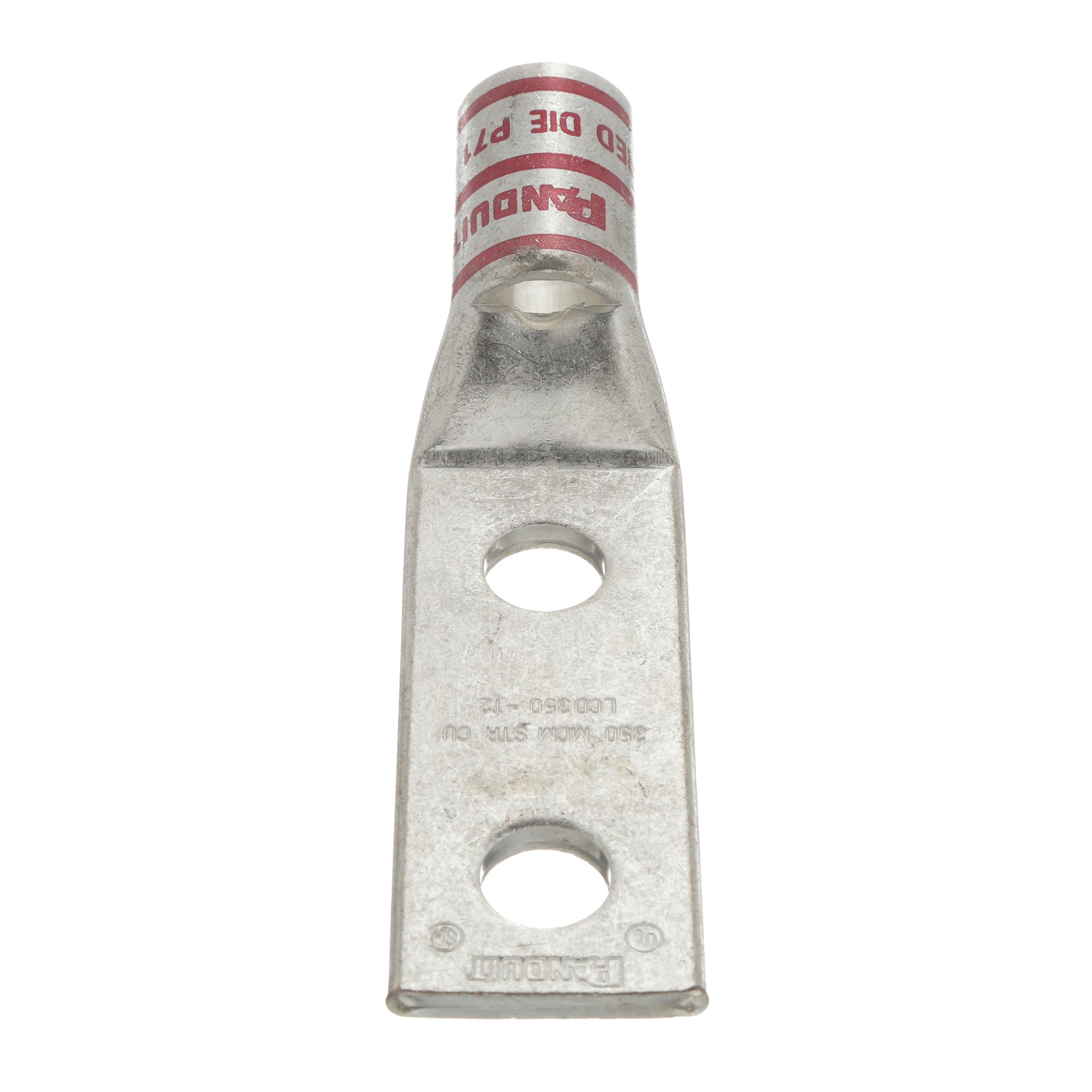 LCD350-12-X Pan-Lug 2-Hole Compression Lug, 350 kcmil Stranded Copper Conductor, Die Code: P71, 42.767 in Stud, Copper