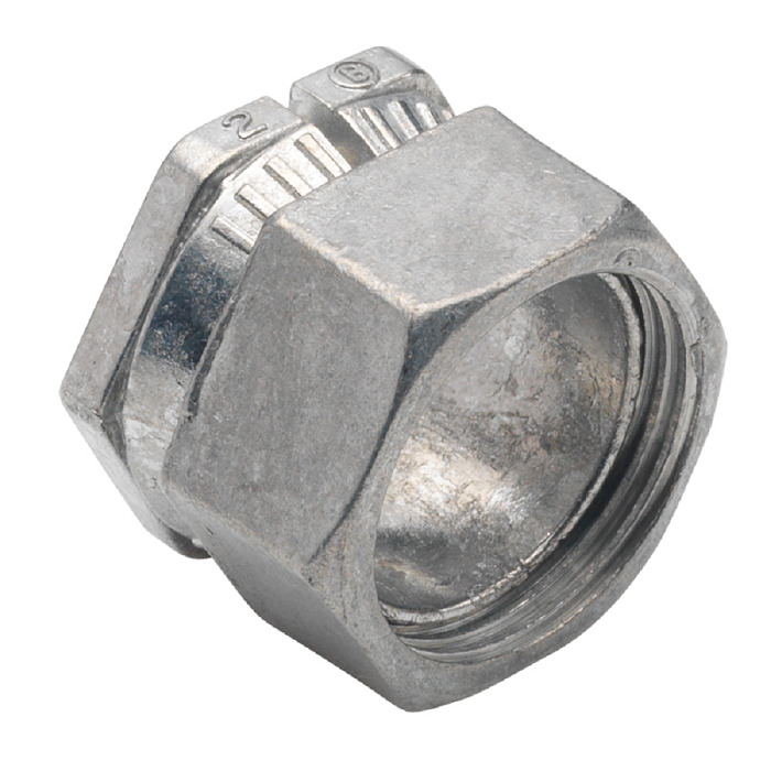 225-DC Bridgeport Low Profile Non-Insulated Compression Connector, 1/2 in Trade, For Use With EMT Conduit, Die Cast Zinc, Ball Burnished/Mirror Smooth