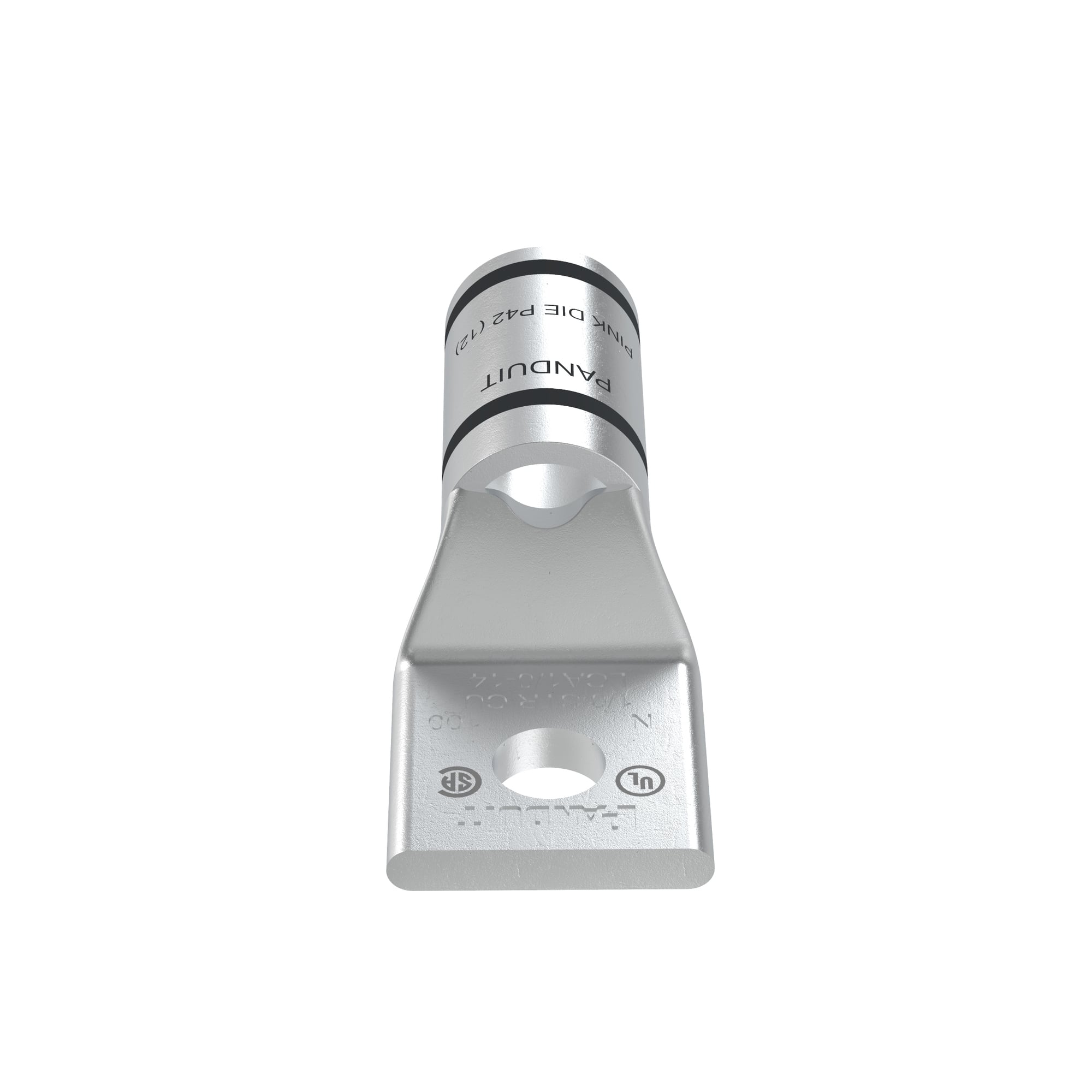 LCA1/0-14-X Pan-Lug 1-Hole Compression Lug Connector With Inspection Window, 1/0 AWG Copper/Stranded Conductor, Die Code: P42, 1/4 in Stud, Tin Plated Copper