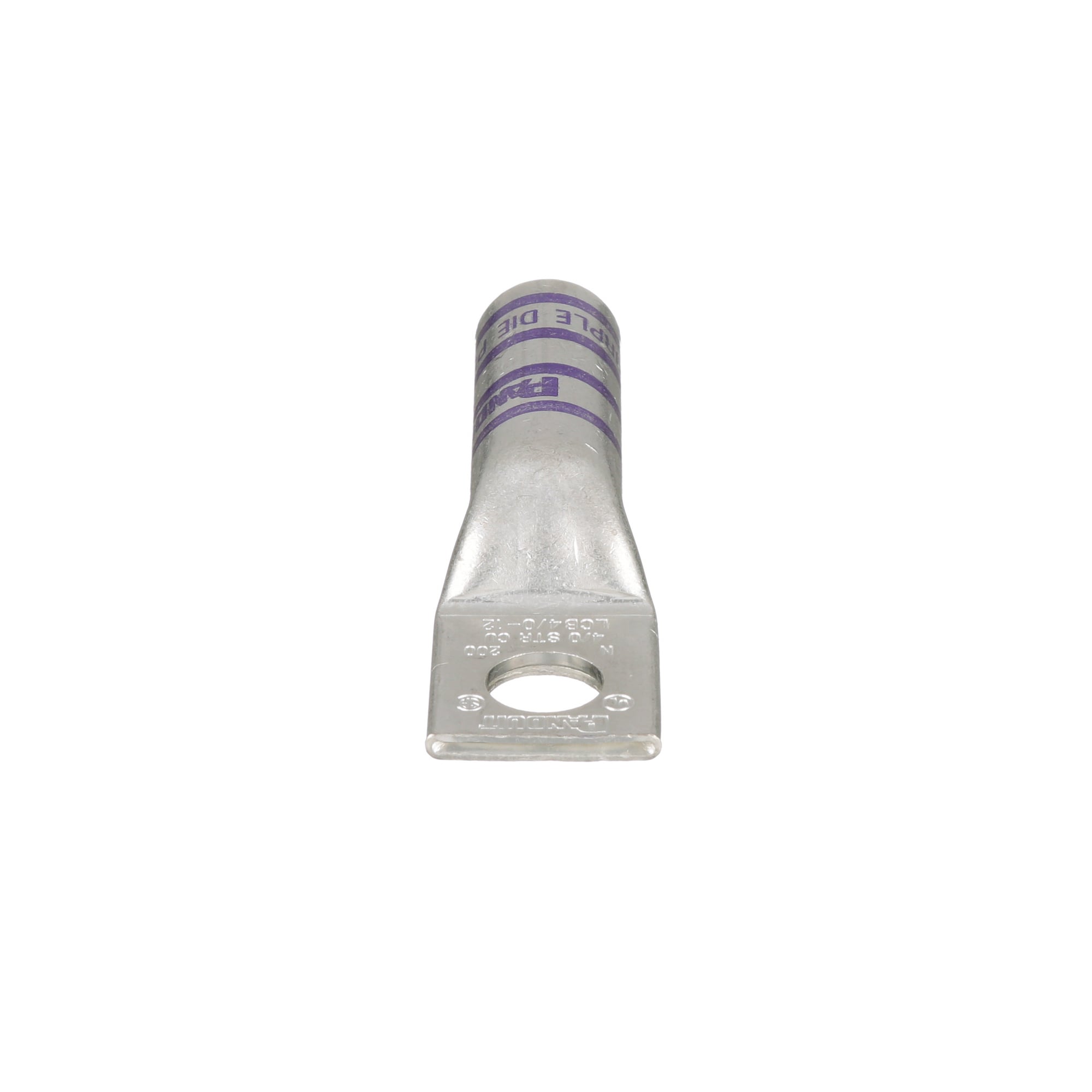 LCB4/0-12-X Pan-Lug 1-Hole Compression Connector Lug, 4/0 AWG Copper/Stranded Conductor, Die Code: P54, 1/2 in Stud, Tin Plated Copper
